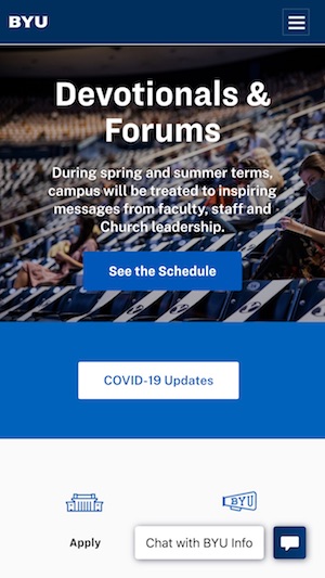 mobile screen capture on BYU home page